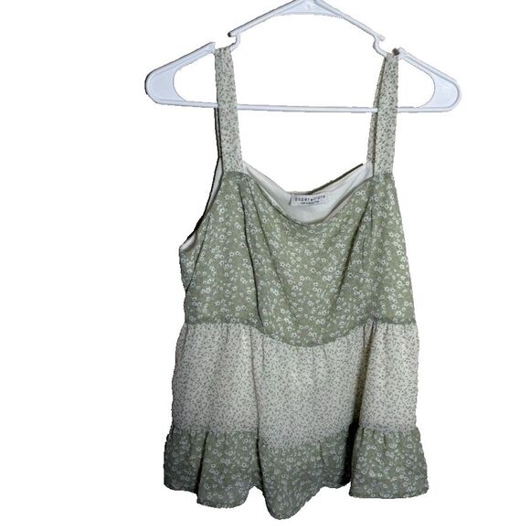 Paper Crane Tank Top Women's Large Green Tiered Boho Sleeveless Shirt Ruffle - Picture 1 of 8
